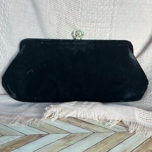 Black velvet clutch handbag